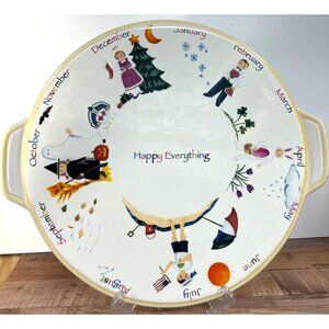Happy Everything Ceramic Serving Platter With Monthly Holiday Illustrations